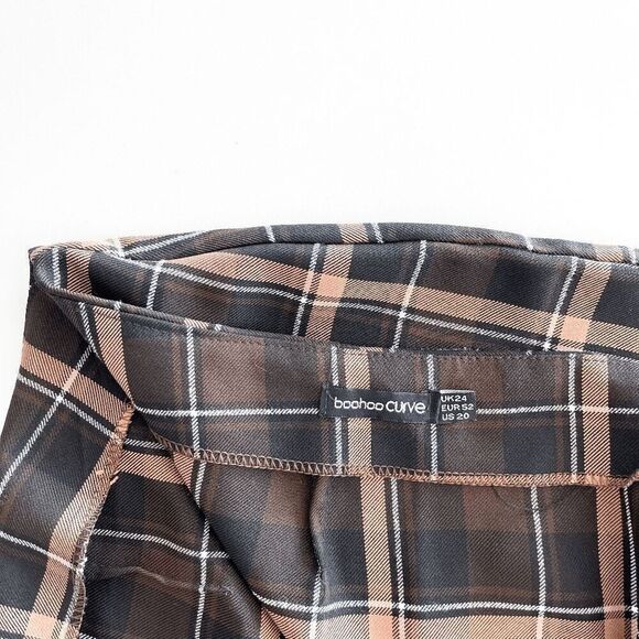 Boohoo Curve Womens A-Line Mini Skirt Plaid Brown Plus Size 20 - Picture 4 of 8